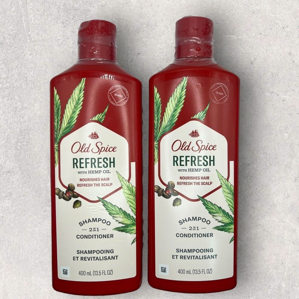 2 x Old Spice REFRESH w/ Hemp Oil 2-in-1 Shampoo & Conditioner 13.5fl oz EA